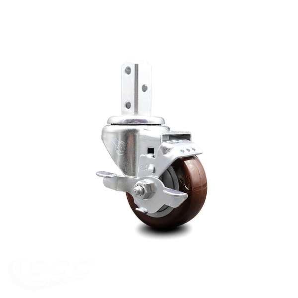 3.5 Inch Maroon Polyurethane Wheel Swivel 7/8 Inch Square Stem Caster with Brake